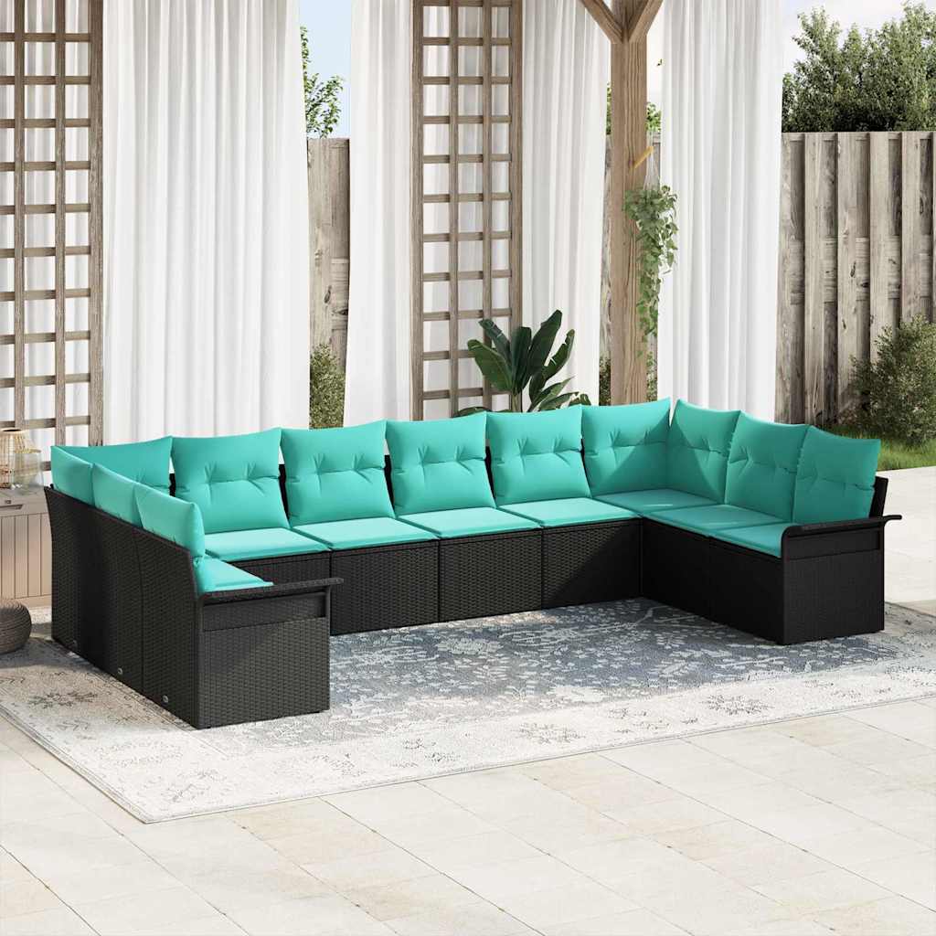vidaXL Conjunto de sofá de jardín 10 uds. Negro ratán sintético