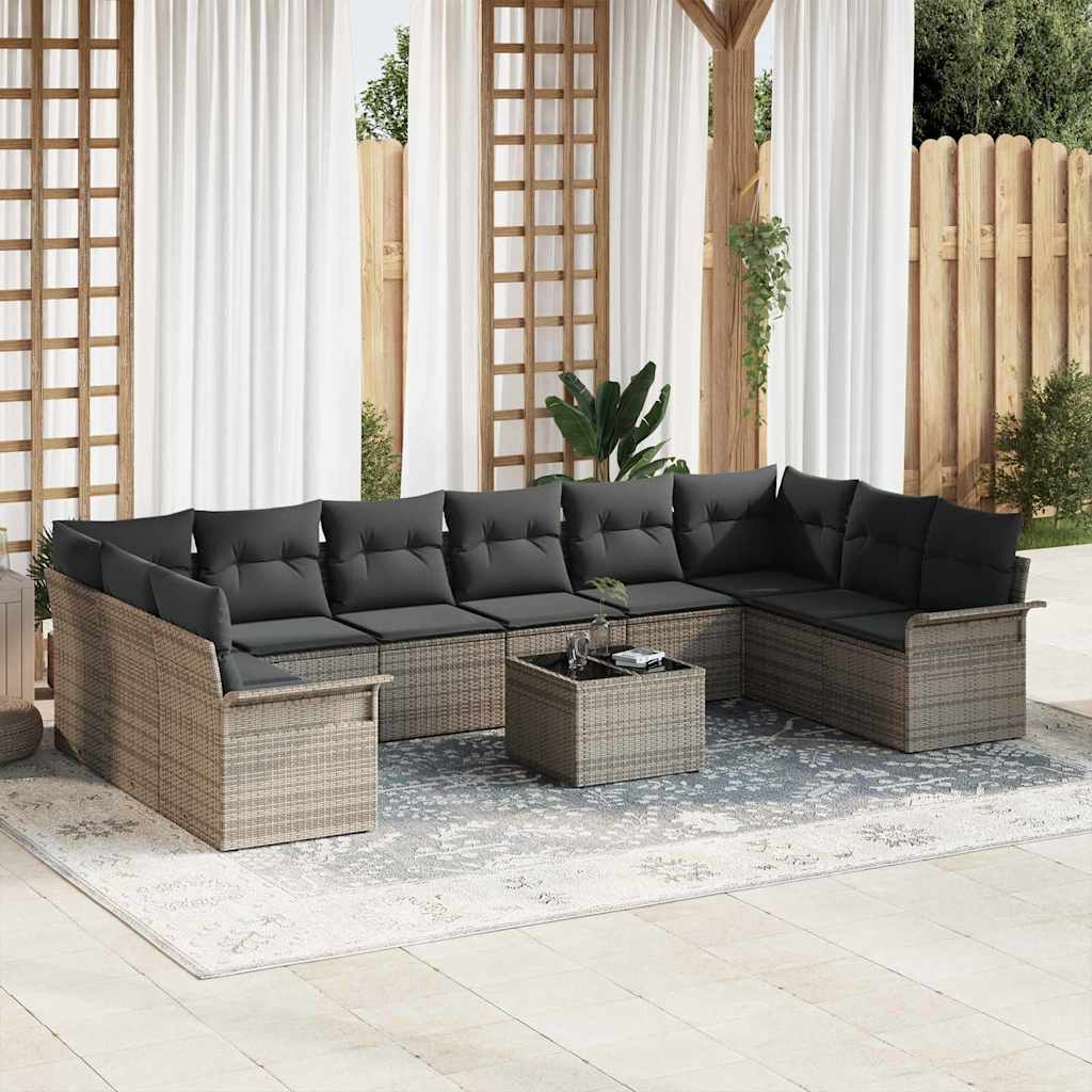 vidaXL Conjunto de sofá de jardín 11 uds. Negro ratán sintético