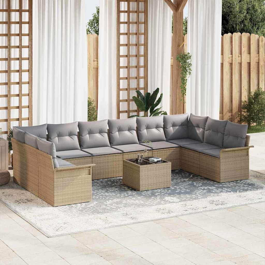vidaXL Conjunto de sofá de jardín 11 uds. Negro ratán sintético