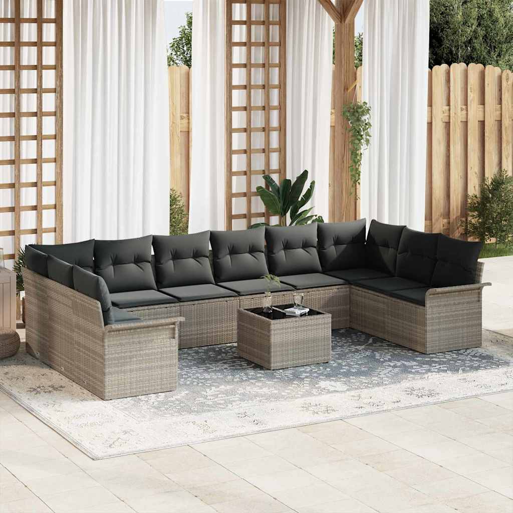 vidaXL Conjunto de sofá de jardín 11 uds. Gris ratán sintético