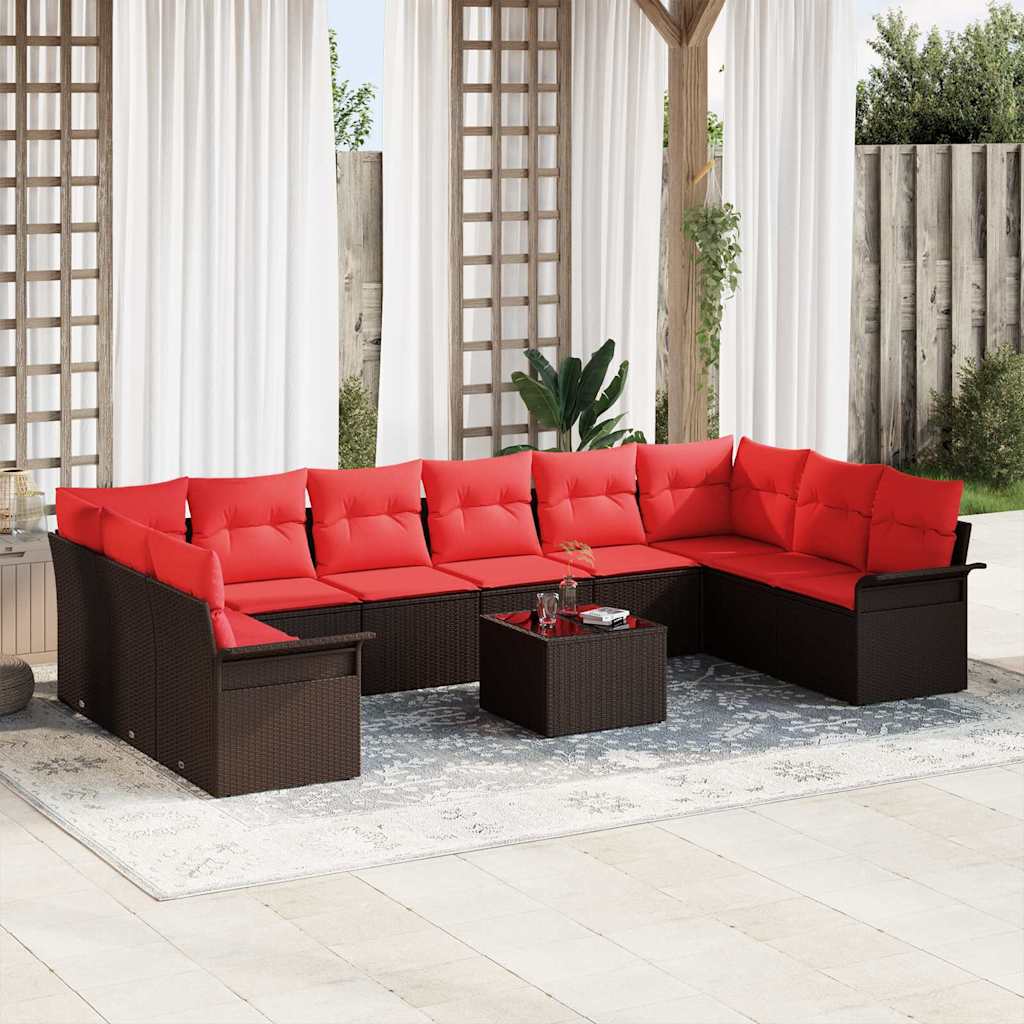 vidaXL Conjunto de sofá de jardín 11 uds. Marrón ratán sintético