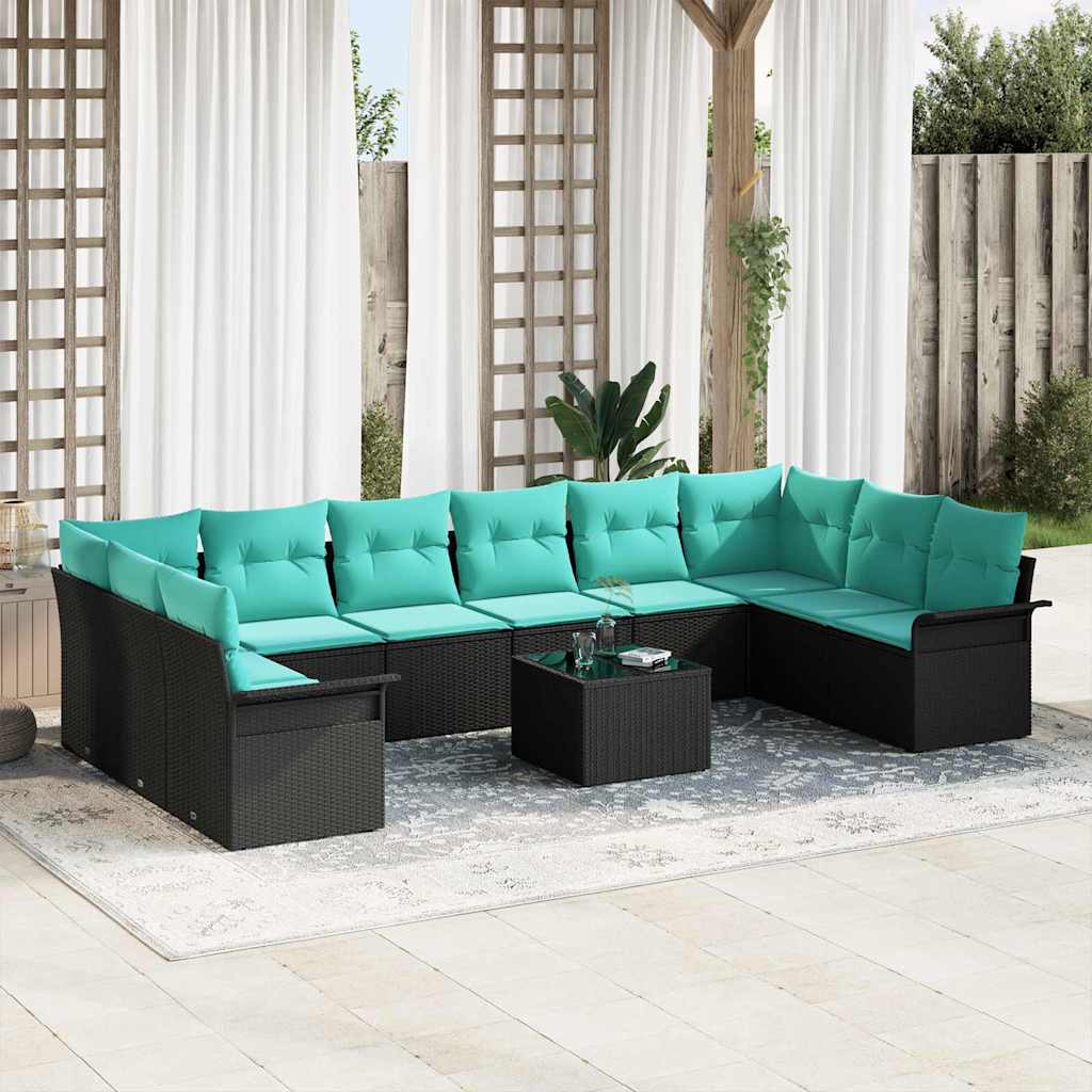 vidaXL Conjunto de sofá de jardín 11 uds. Negro ratán sintético