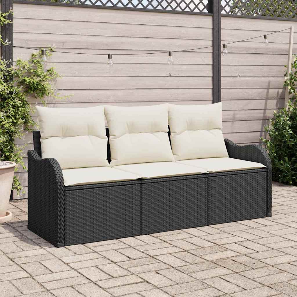 vidaXL Conjunto de sofá de jardín 3 uds. Negro Poliratán
