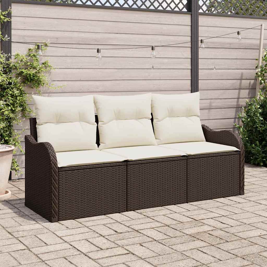 vidaXL Conjunto de sofá de jardín 3 uds. Marrón Poliratán