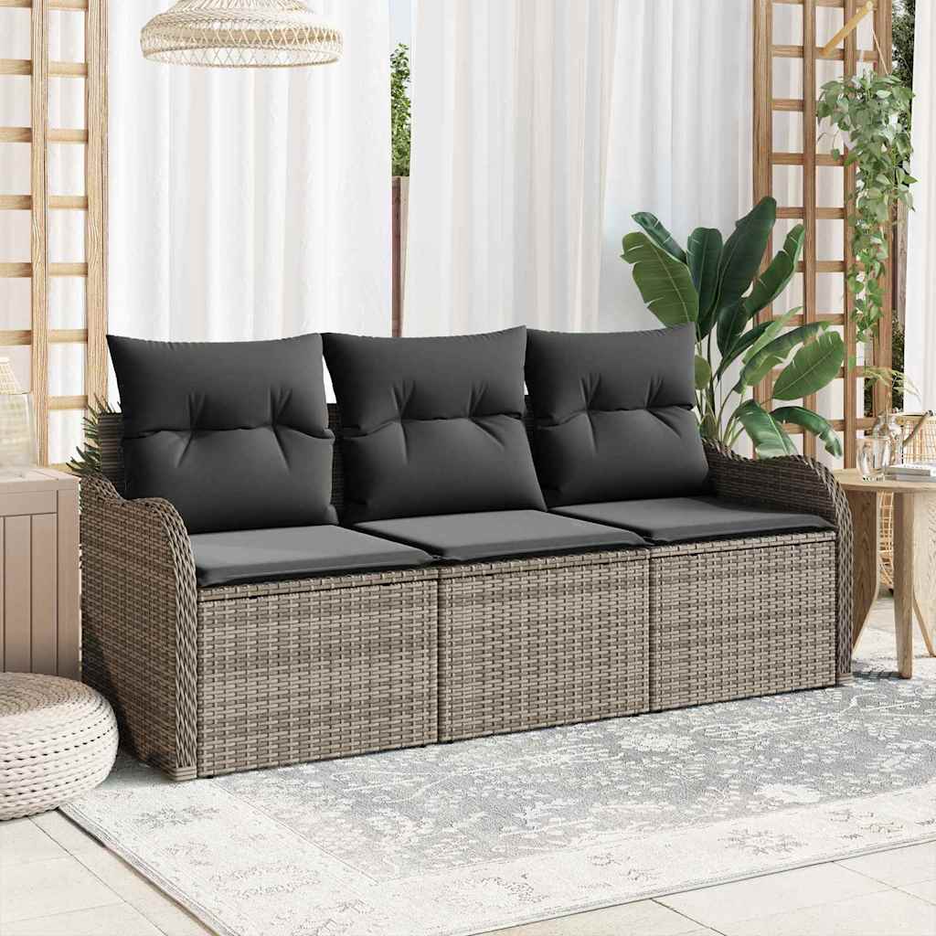 vidaXL Conjunto de sofá de jardín 3 uds. Gris Poliratán
