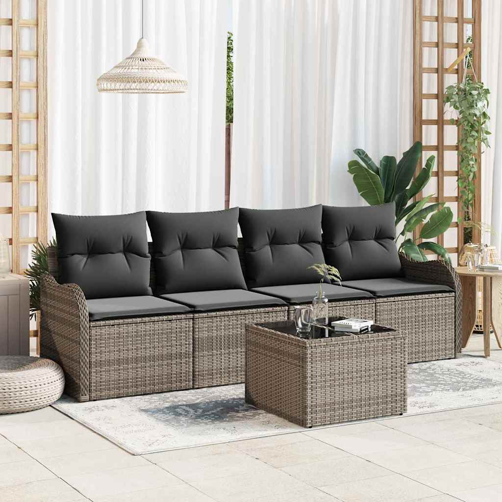 vidaXL Conjunto de sofá de jardín 5 uds. 4-Número de plazas Gris