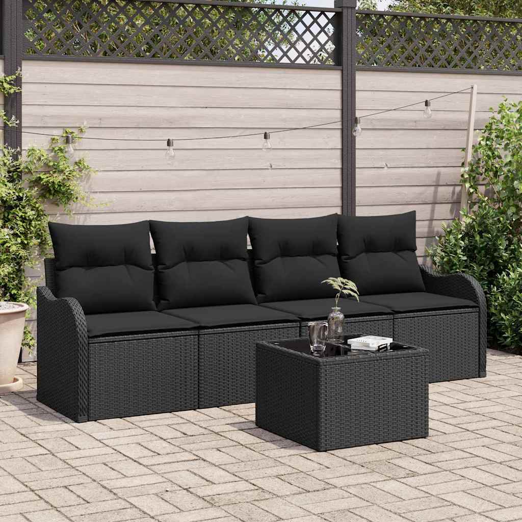 vidaXL Conjunto de sofá de jardín 5 uds. 4-Número de plazas Negro