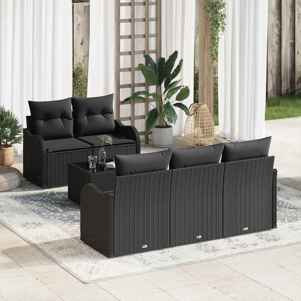 vidaXL Conjunto de sofá de jardín 6 uds. 5-Número de plazas Negro
