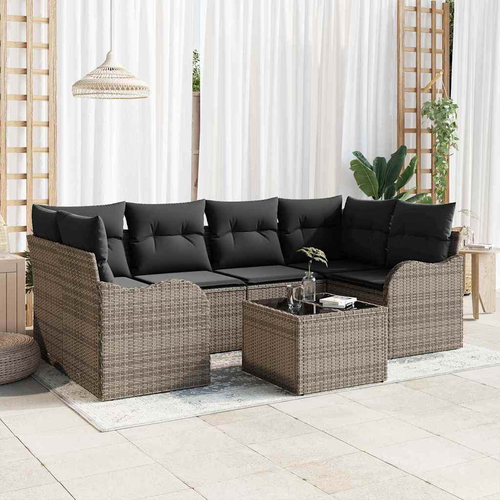 vidaXL Conjunto de sofá de jardín 7 uds. 6-Número de plazas Gris