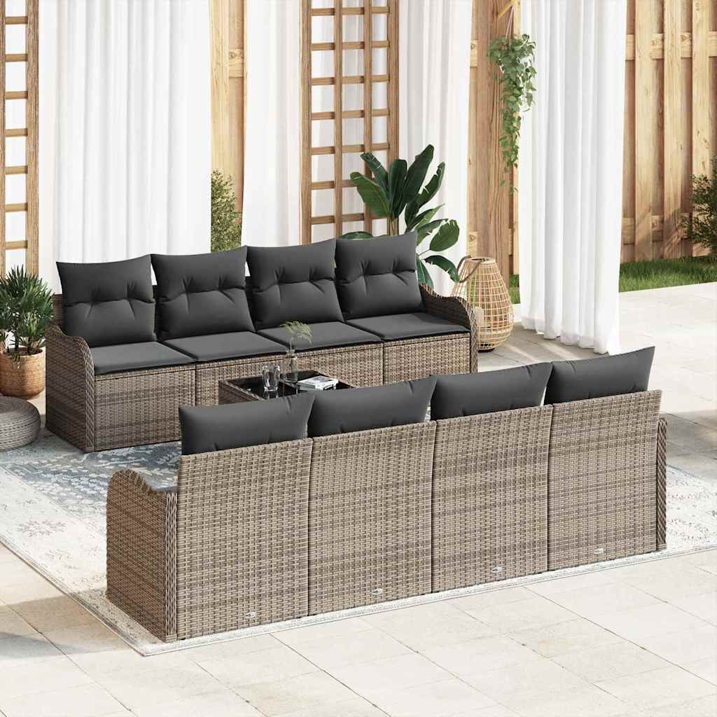 vidaXL Conjunto de sofá de jardín 9 uds. 8-Número de plazas Gris