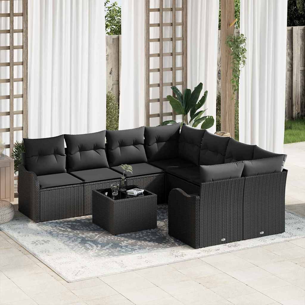 vidaXL Conjunto de sofá de jardín 9 uds. 8-Número de plazas Negro