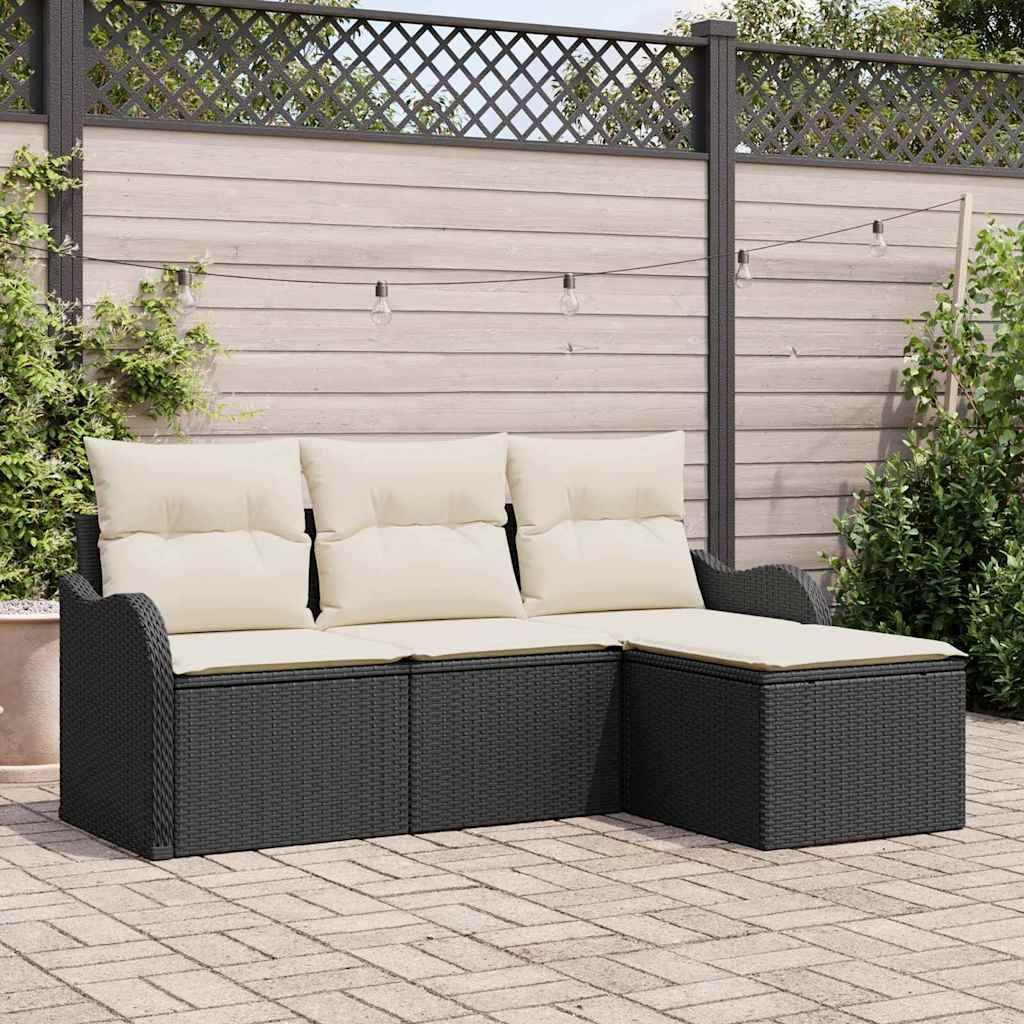 vidaXL Conjunto de sofá de jardín 4 uds. Negro ratán sintético