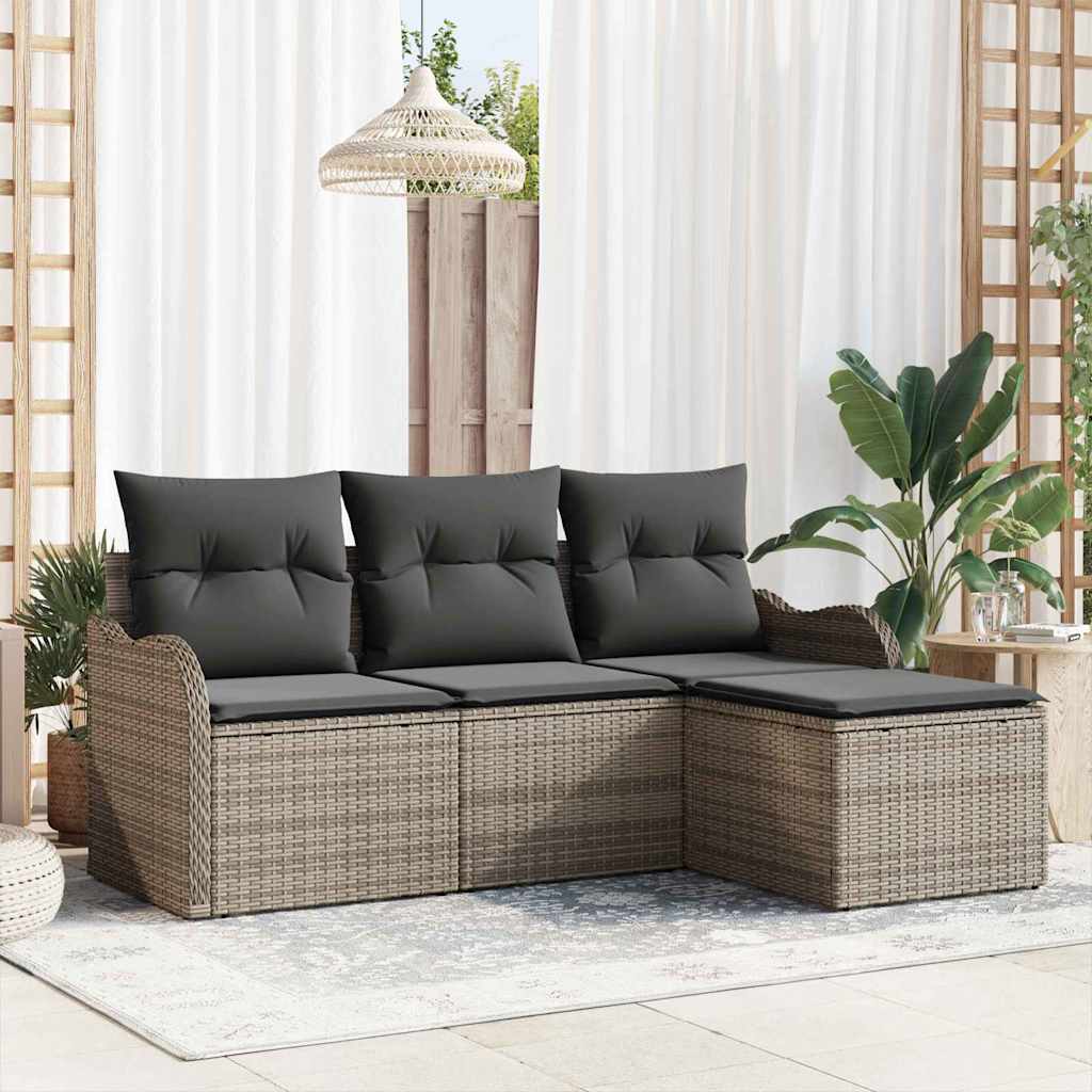 vidaXL Conjunto de sofá de jardín 4 uds. Gris ratán sintético