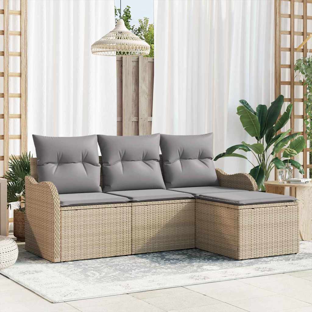 vidaXL Conjunto de sofá de jardín 4 uds. Beige ratán sintético