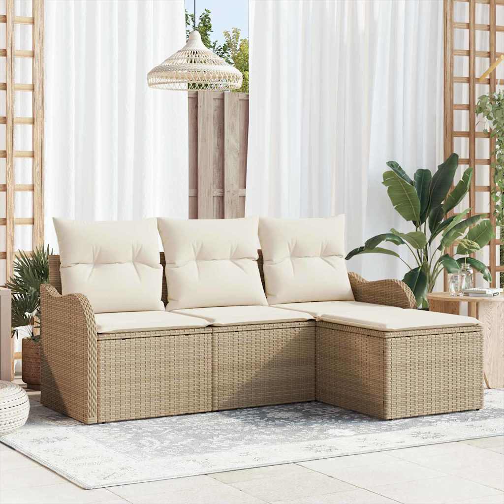 vidaXL Conjunto de sofá de jardín 4 uds. Beige ratán sintético