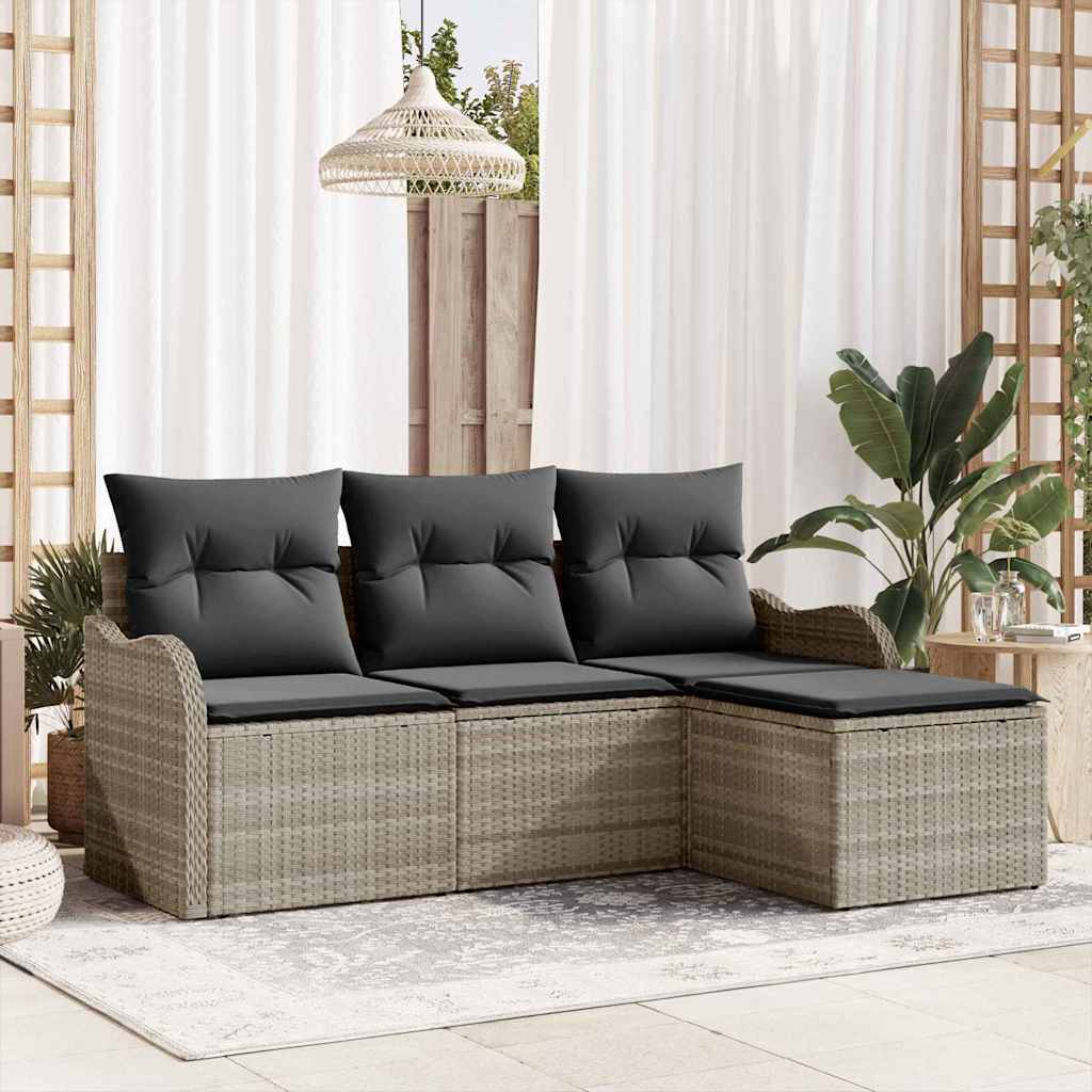 vidaXL Conjunto de sofá de jardín 4 uds. Gris Claro ratán sintético