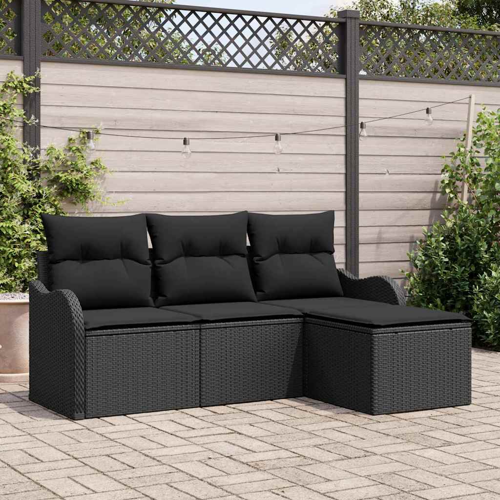 vidaXL Conjunto de sofá de jardín 4 uds. Negro ratán sintético