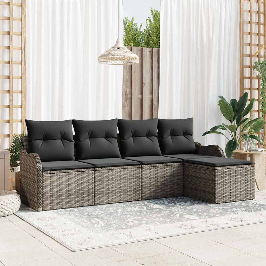 vidaXL Conjunto de sofá de jardín 5 uds. Gris ratán sintético