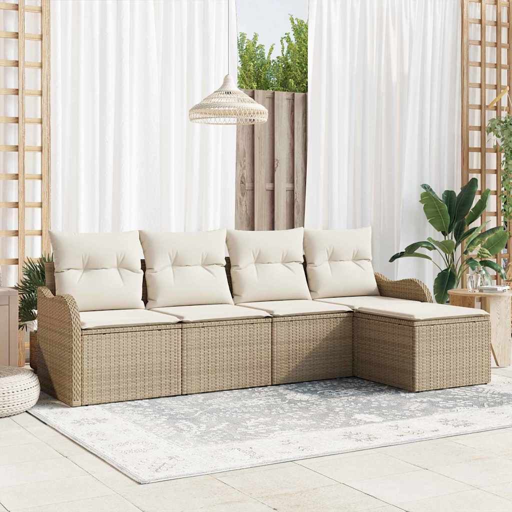 vidaXL Conjunto de sofá de jardín 5 uds. Beige y Blanco