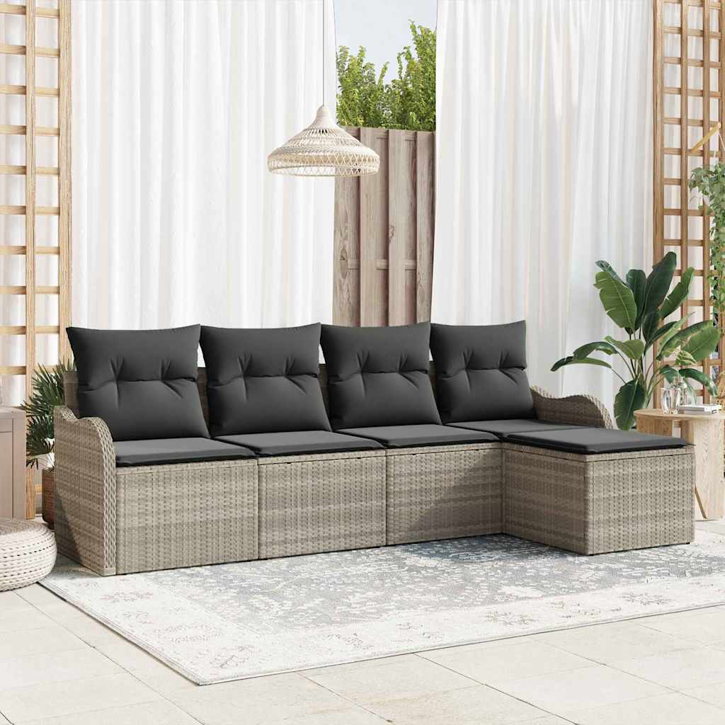 vidaXL Conjunto de sofá de jardín 5 uds. Gris Claro ratán sintético