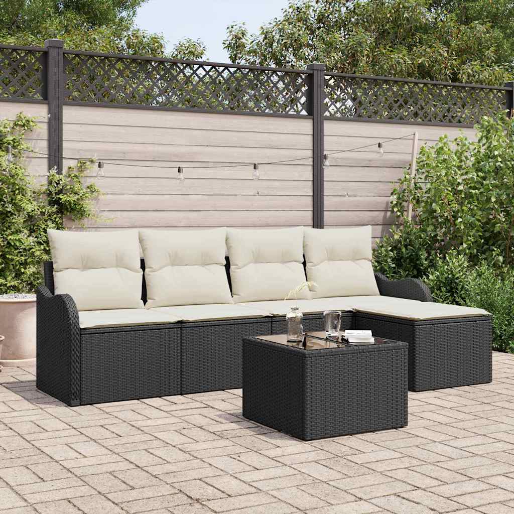 vidaXL Conjunto de sofá de jardín 6 uds. Negro y Blanco