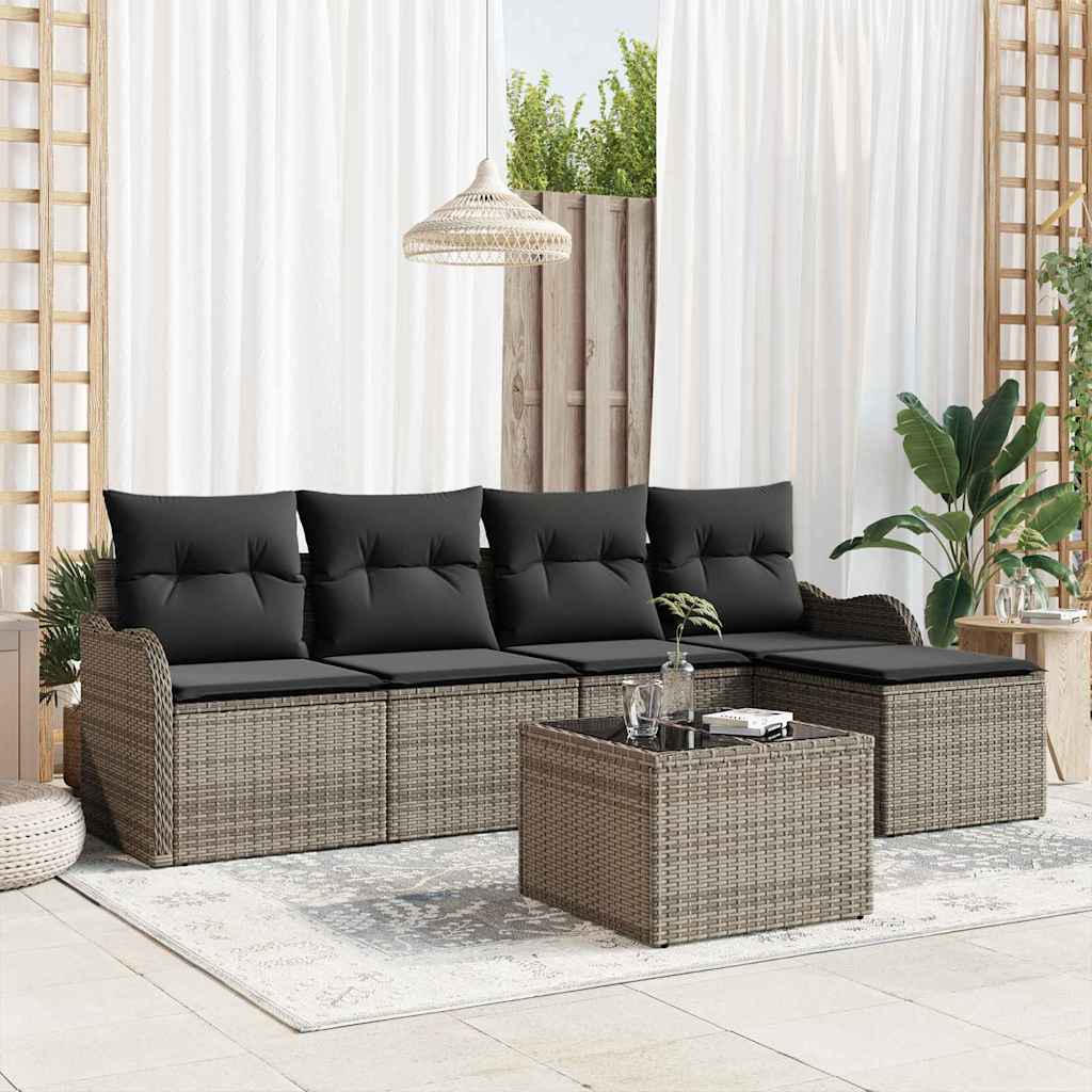 vidaXL Conjunto de sofá de jardín 6 uds. Gris ratán sintético