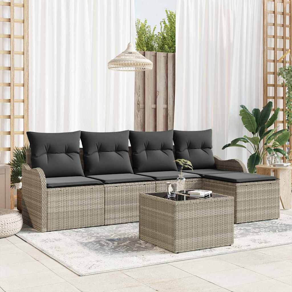 vidaXL Conjunto de sofá de jardín 6 uds. Gris Claro ratán sintético