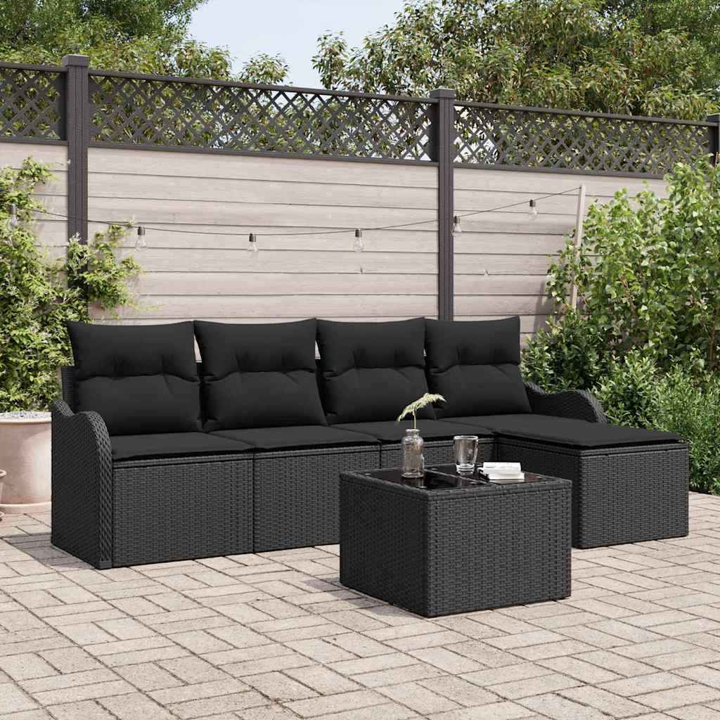 vidaXL Conjunto de sofá de jardín 6 uds. Negro ratán sintético