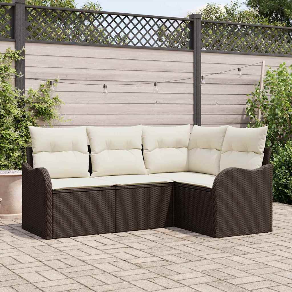 vidaXL Conjunto de sofá de jardín 4 uds. Marrón ratán sintético