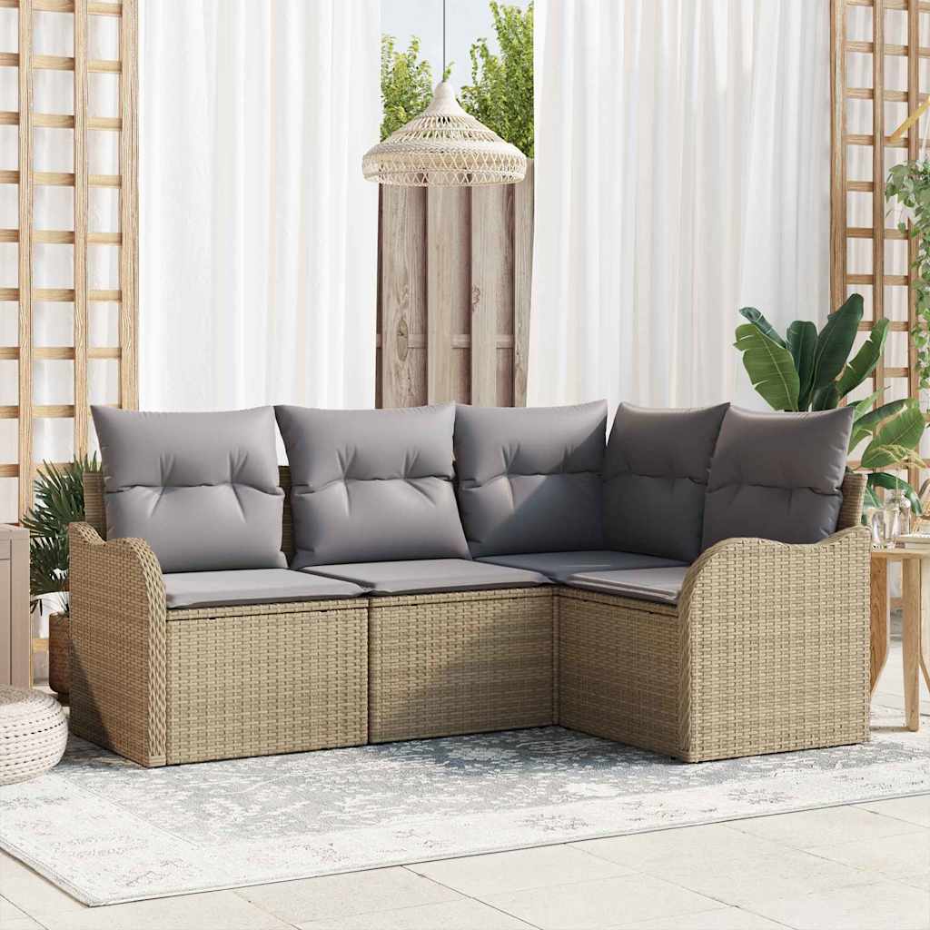 vidaXL Conjunto de sofá de jardín 4 uds. Beige ratán sintético