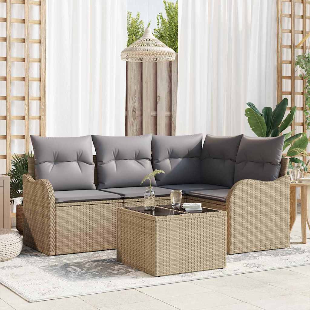 vidaXL Conjunto de sofá de jardín 5 uds. Negro ratán sintético