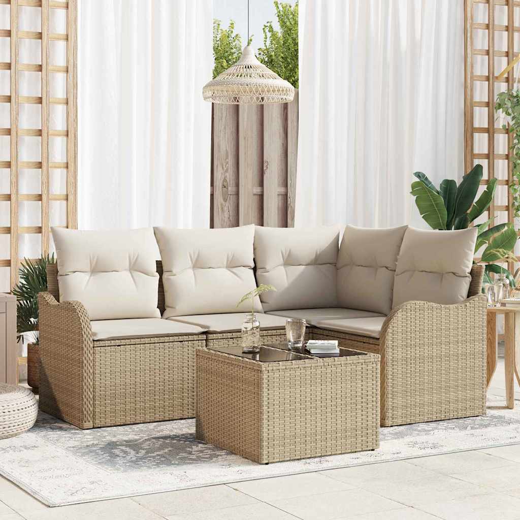 vidaXL Conjunto de sofá de jardín 5 uds. Marrón ratán sintético