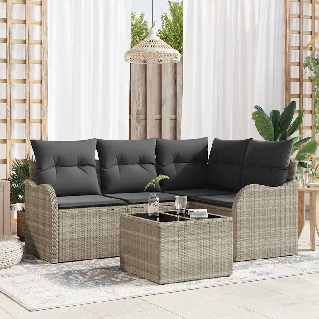 vidaXL Conjunto de sofá de jardín 5 uds. Gris ratán sintético