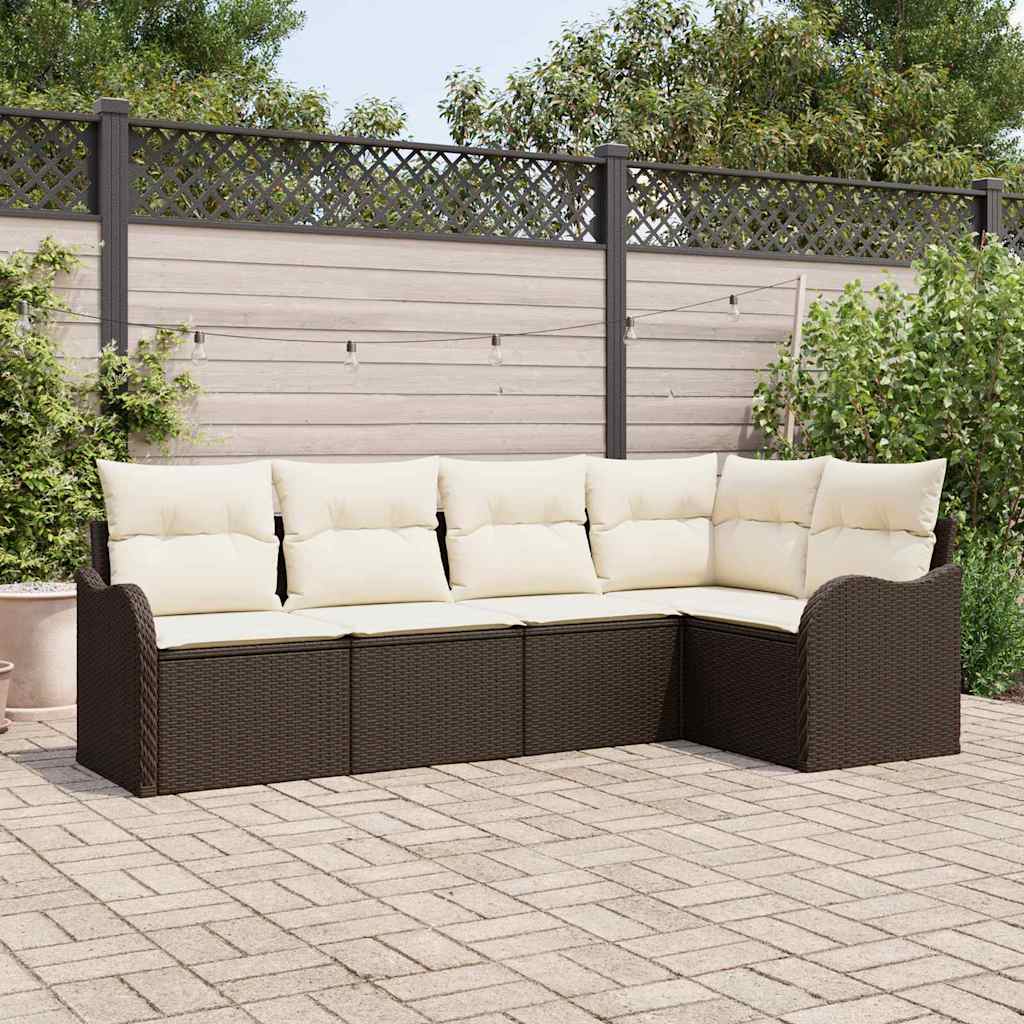 vidaXL Conjunto de sofá de jardín 5 uds. Marrón ratán sintético