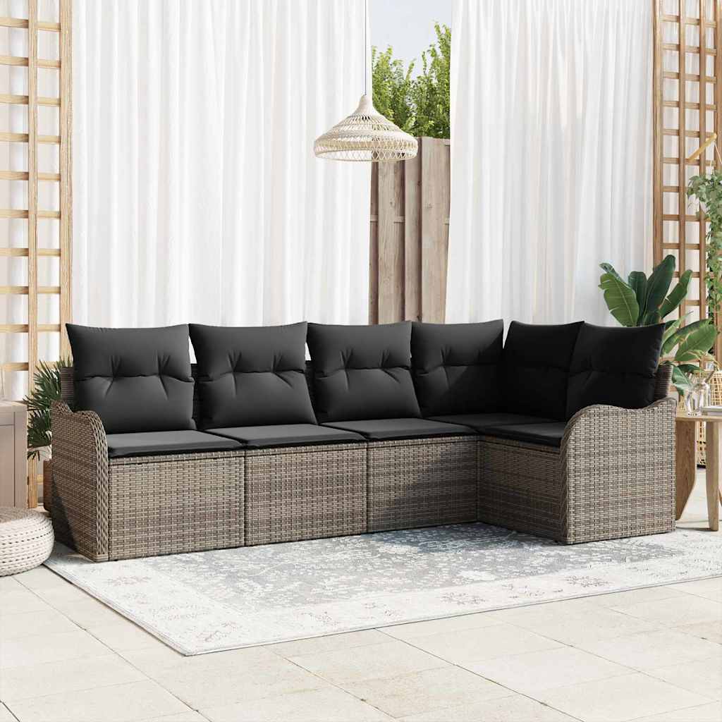 vidaXL Conjunto de sofá de jardín 5 uds. Gris ratán sintético