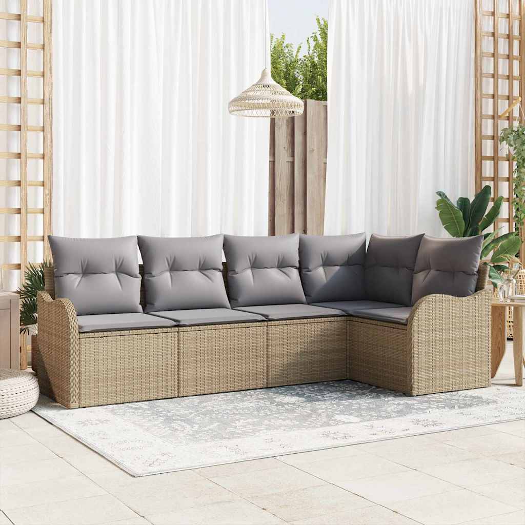 vidaXL Conjunto de sofá de jardín 5 uds. Beige ratán sintético