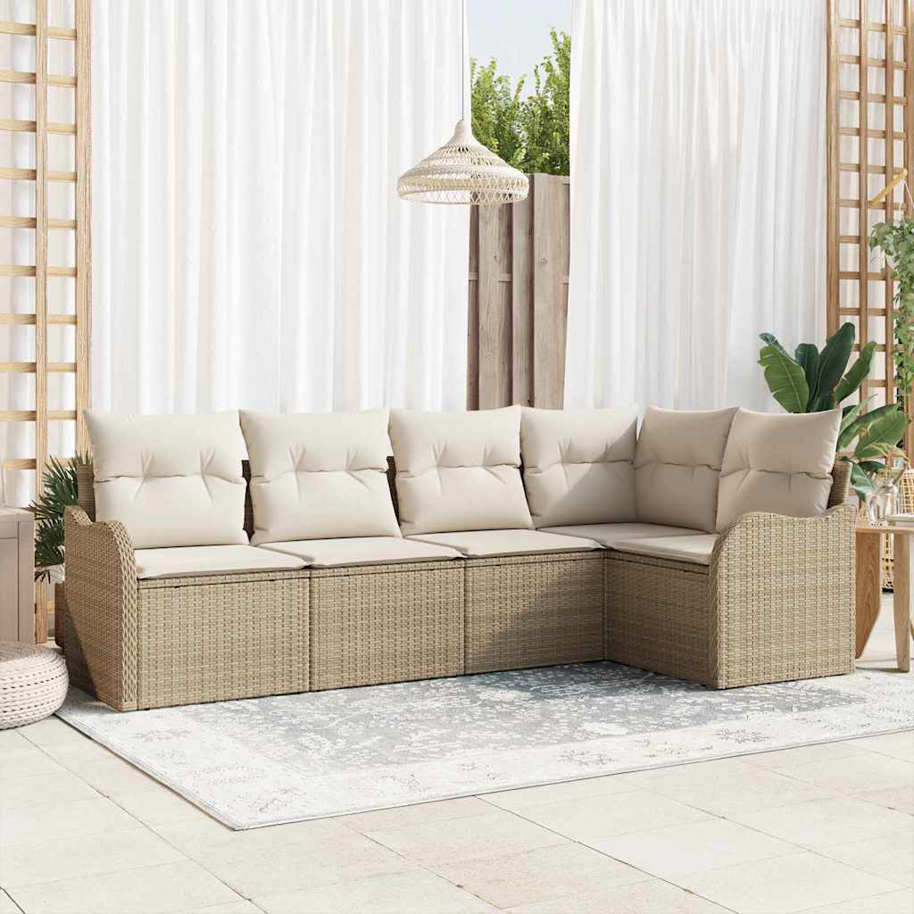 vidaXL Conjunto de sofá de jardín 5 uds. Beige ratán sintético