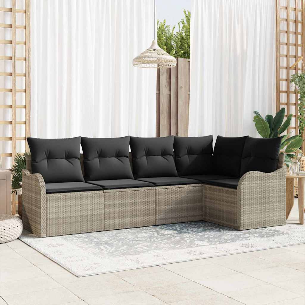 vidaXL Conjunto de sofá de jardín 5 uds. Gris Claro ratán sintético
