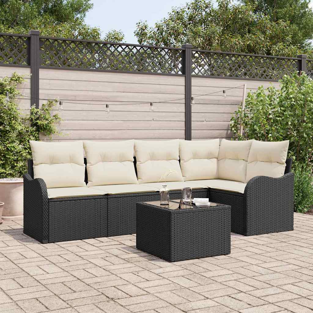 vidaXL Conjunto de sofá de jardín 6 uds. Negro ratán sintético