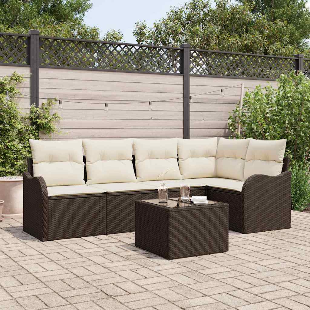 vidaXL Conjunto de sofá de jardín 6 uds. Marrón ratán sintético