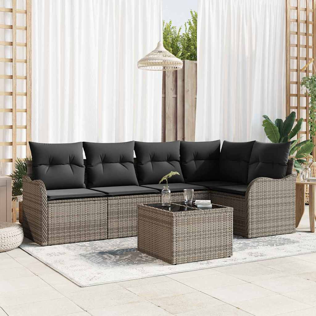 vidaXL Conjunto de sofá de jardín 6 uds. Gris ratán sintético