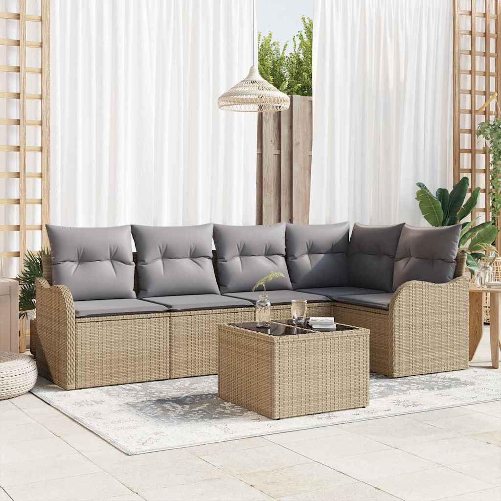 vidaXL Conjunto de sofá de jardín 6 uds. Beige ratán sintético