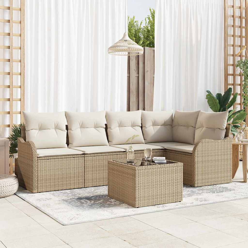 vidaXL Conjunto de sofá de jardín 6 uds. Beige ratán sintético