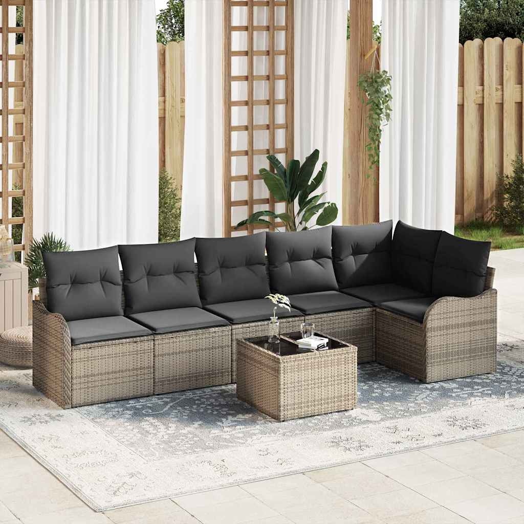 vidaXL Conjunto de sofá de jardín 7 uds. Negro ratán sintético