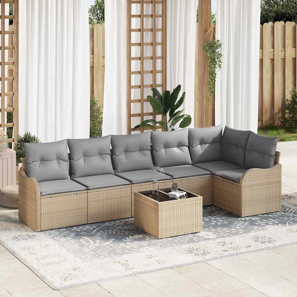 vidaXL Conjunto de sofá de jardín 7 uds. Negro ratán sintético