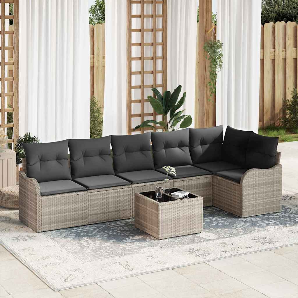 vidaXL Conjunto de sofá de jardín 7 uds. Gris ratán sintético