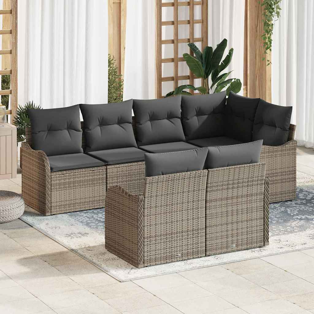 vidaXL Conjunto de sofá de jardín 7 uds. Gris Poliratán