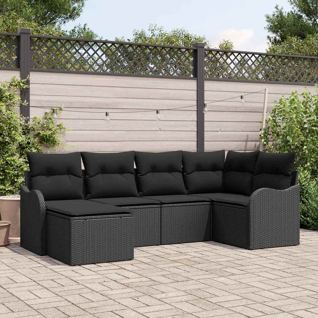 vidaXL Conjunto de sofá de jardín 6 uds. Negro ratán sintético