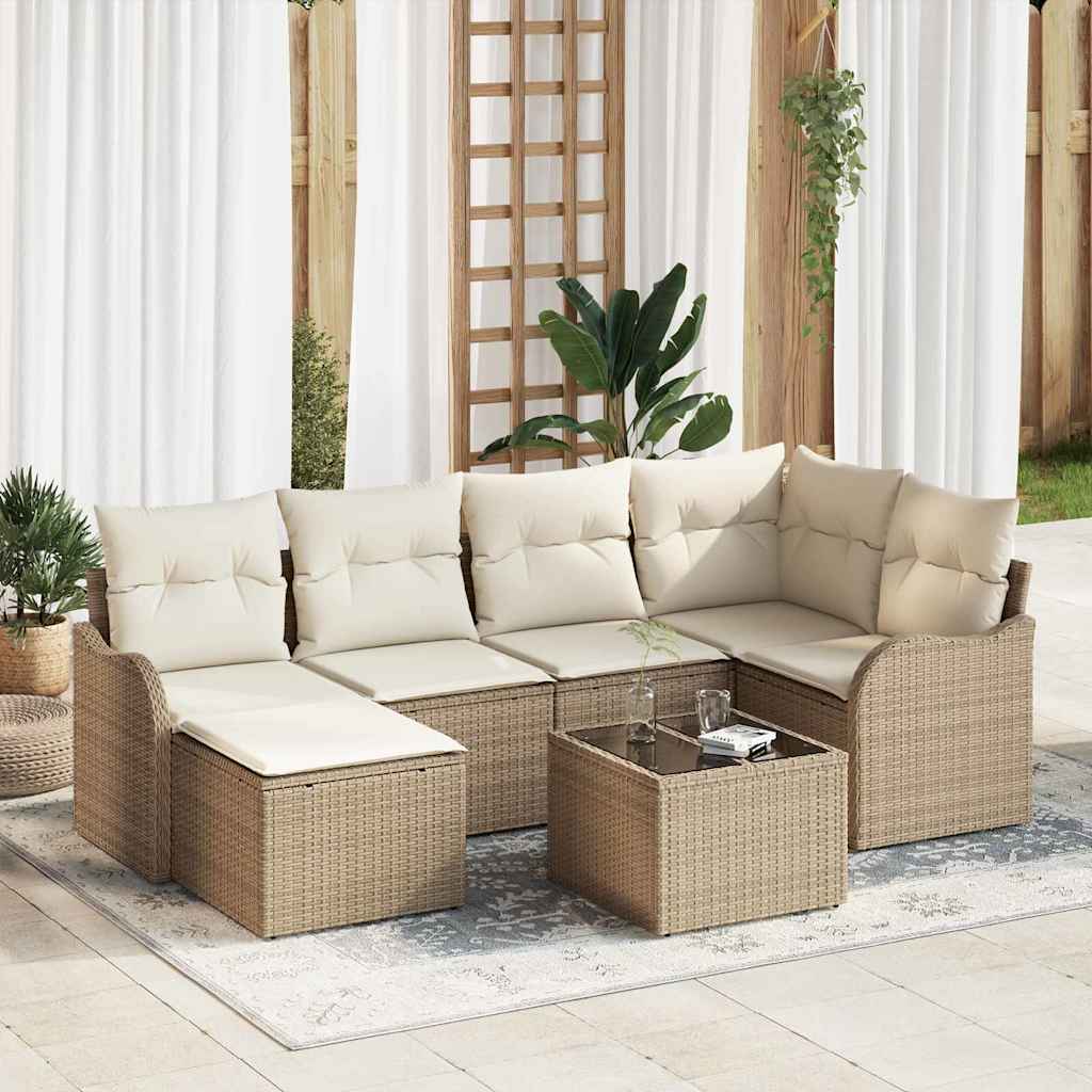 vidaXL Conjunto de sofá de jardín 7 uds. Beige y ratán sintético