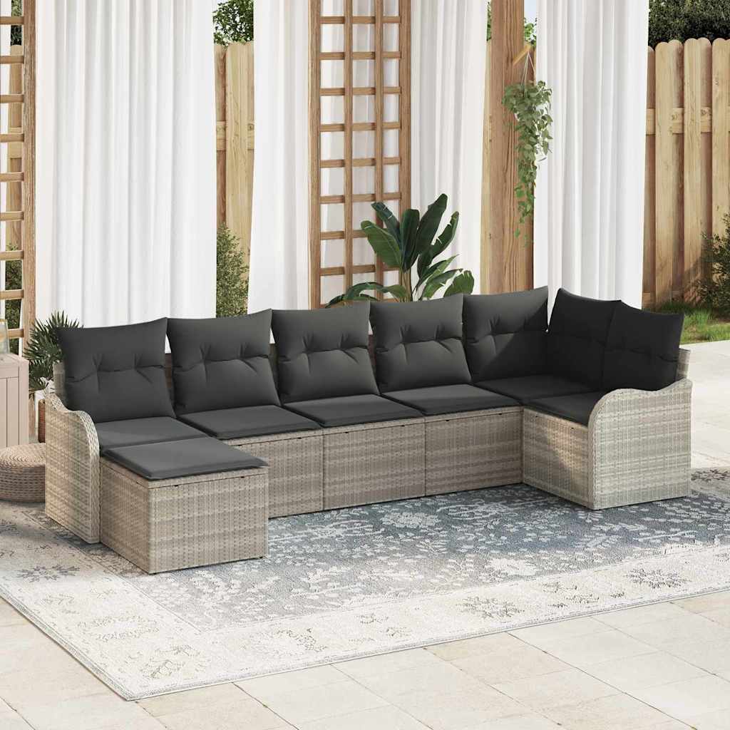 vidaXL Conjunto de sofá de jardín 7 uds. Gris Claro ratán sintético